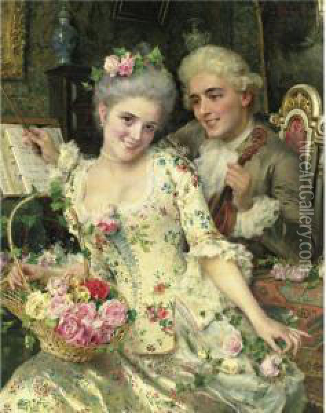 A New Basket Of Flowers Oil Painting - Federico Andreotti