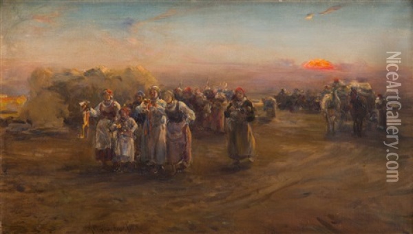 Dozhynki Oil Painting - Alfred von Wierusz-Kowalski