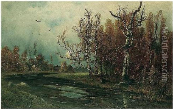 Provincial Road In Autumn Oil Painting - Iulii Iul'evich (Julius) Klever