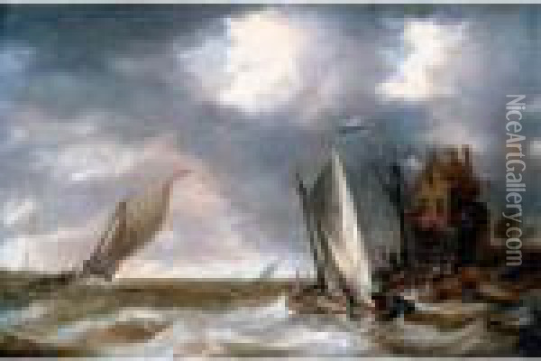 Shipping In Choppy Waters Off A Promontory Oil Painting - Bonaventura, the Elder Peeters