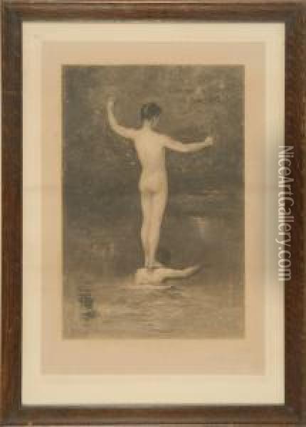 A Nude In A River Oil Painting - William Morris Hunt