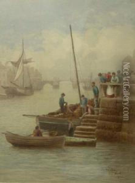 On The Quay Whitby Oil Painting - Edward C. Booth