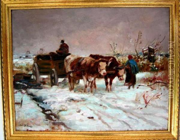 Beim Torffahren Im Winter Oil Painting - Johann Daniel Holz