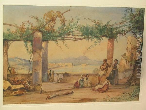 Musical Serenade On A Terrace Overlooking The Bay Of Naples Oil Painting - Giacinto Gigante