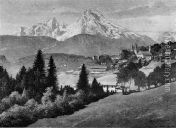 Blick Auf Berchtesgaden Mit Dem Watzmann Oil Painting - Rudolf-Alfred Jaumann
