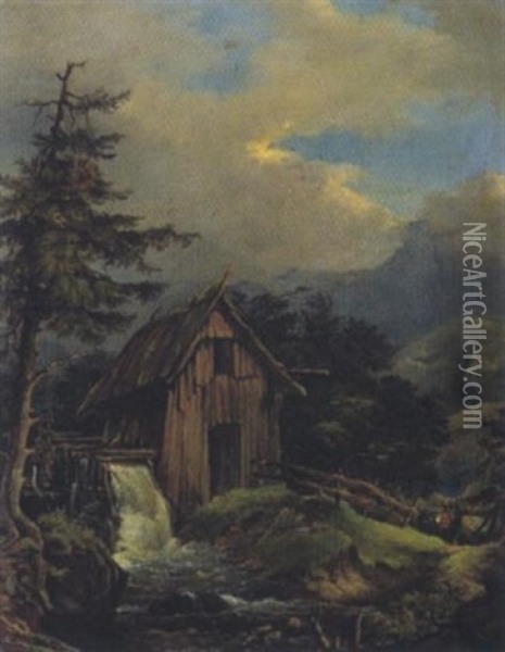 Muhle Bei Grein In Oberosterreich Oil Painting - Adolf Obermuellner