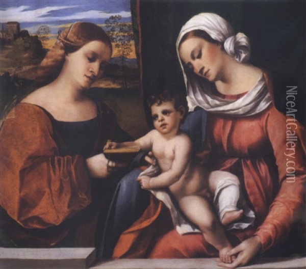 The Mystic Marriage Of Saint Catherine Oil Painting - Jacopo Palma il Vecchio