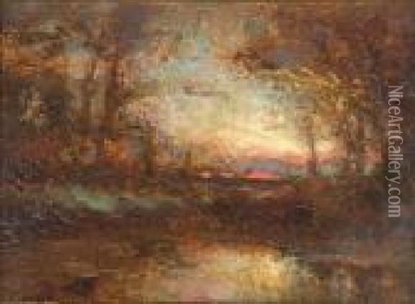 Forest Pool, Barbizon Oil Painting - John A. Hammond