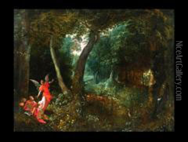 Waldlandschaft Mit Engel Und Dem Evangelisten Johannes Oil Painting - Karel Van Mander