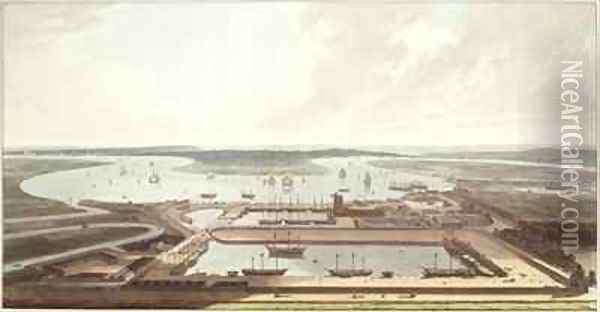 East India Docks Oil Painting - Thomas & William Daniell