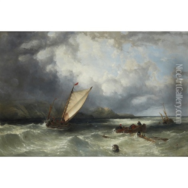 French Fishing Boats Off Gris-nez Oil Painting - John Wilson