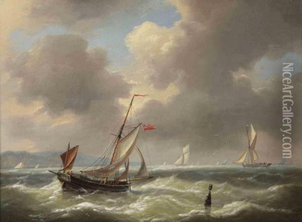 Shipping On Rough Waters Oil Painting - Louis Verboeckhoven