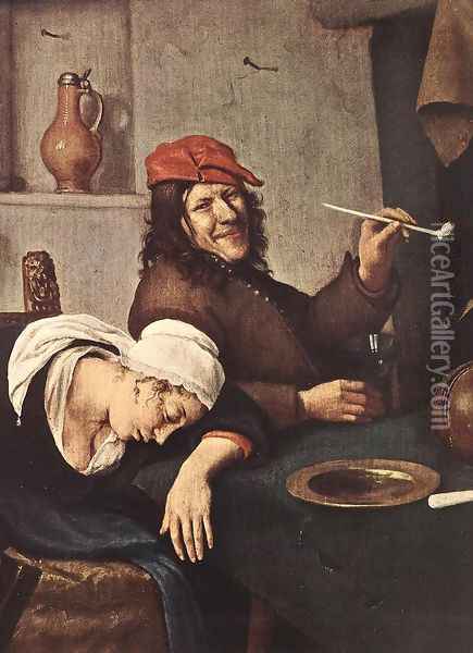 The Drinker (detail) c. 1660 Oil Painting - Jan Steen