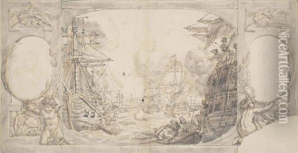 Study For The 'attack On Copenhagen' Oil Painting - Edward Francis Burney