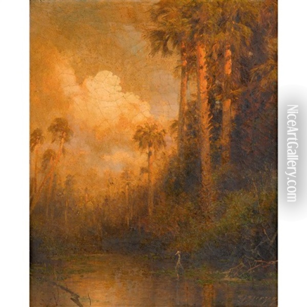 River Landscape With Palm Trees Oil Painting - Hermann Herzog