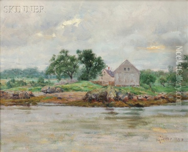 House On Water's Edge Oil Painting - Louis Ritter