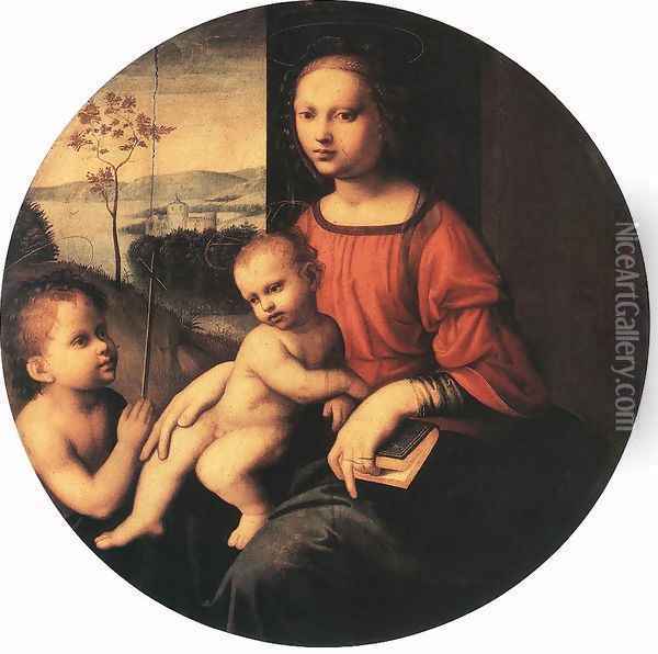 Virgin and Child with the Infant St John the Baptist Oil Painting - Giuliano Bugiardini
