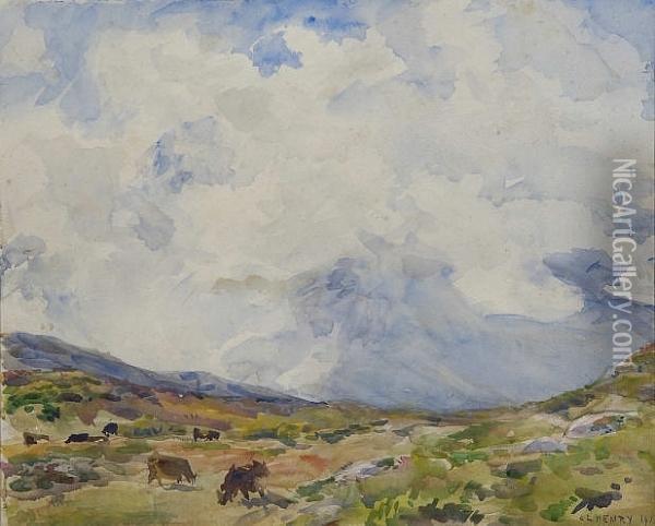 Cattle Under Blustery Skies Oil Painting - James Levin Henry