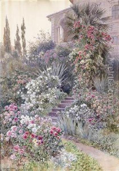 Sudlicher Garten Mit Palmen Und Rosenbuschen Oil Painting - Ludwig Hans Fischer