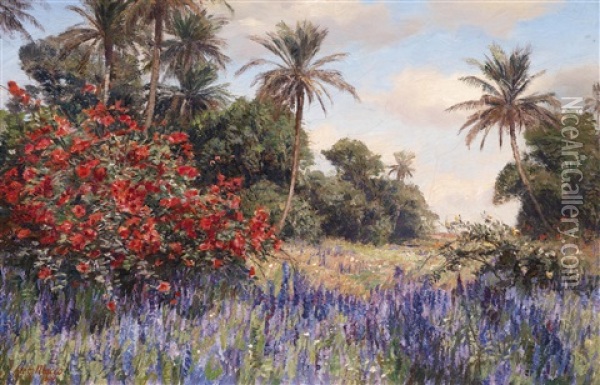 Sudliche Landschaft Mit Lavendel Oil Painting - Georg Macco