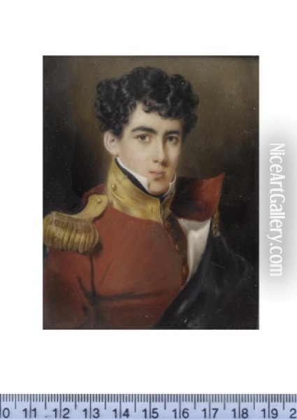An Officer Of The Royal Engineers, Wearing Scarlet Coat With Gold Standing Collar And Epaulette, White Chemise And Black Stock Oil Painting - John Cox Dillman Engleheart