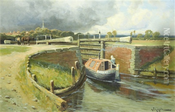 Mary Ann Entering The Lock Oil Painting - Arthur William Redgate