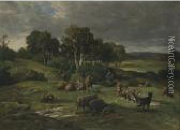 Le Troupeau Oil Painting - Charles Emile Jacque