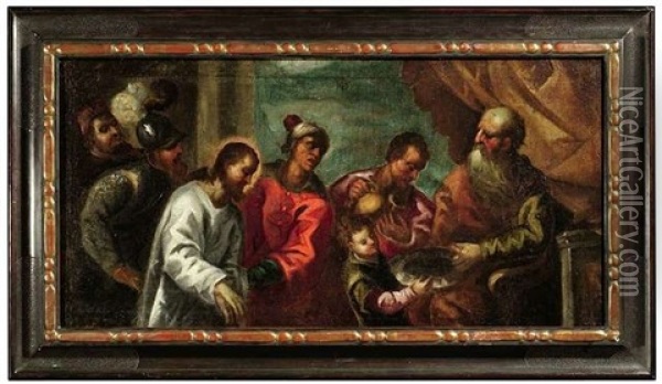 Pontius Pilatus Wascht Seine Hande In Unschuld. Vor Ihm Der Zum Tode Verurteilte Christus (matthaus 27, 15-30) Oil Painting - Jacopo Palma il Giovane