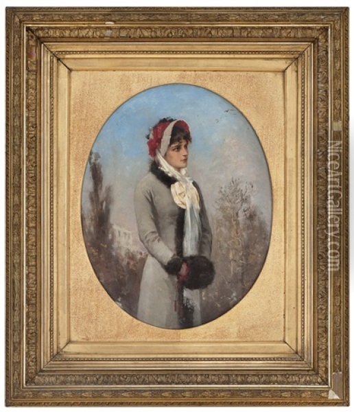 Lady With Muff Oil Painting - Axel Ender