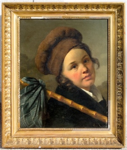 Portrait De Mademoiselle De Saint Aubin En Petit Savoyard Oil Painting - Martin Droelling