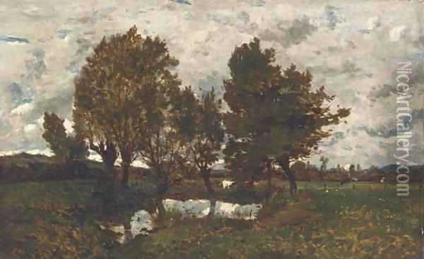 Paysage pres d'un village Oil Painting - Henri-Joseph Harpignies