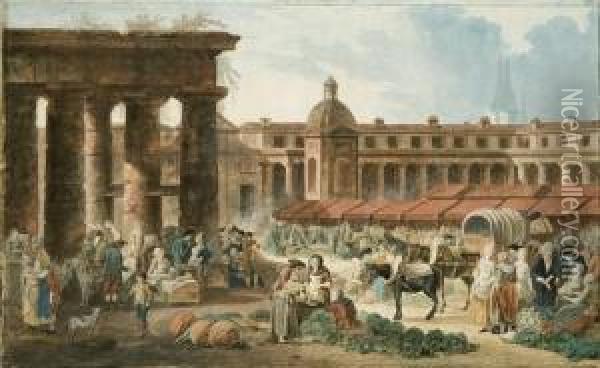 Scena Di Mercato; E Interno Di Una Dogana Oil Painting - Francois-Bernard Lepicie