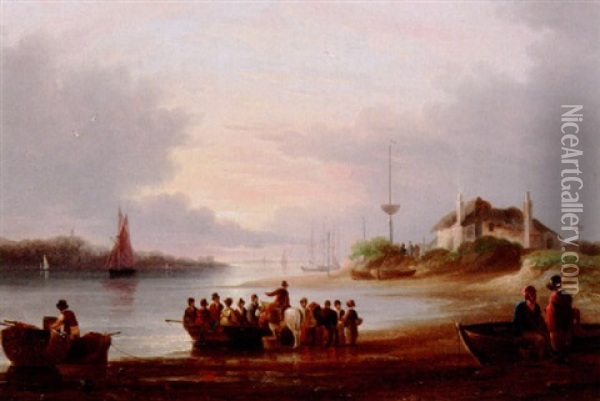 Boarding The Ferry Oil Painting - Thomas Earl