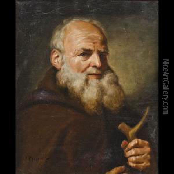 Ritratto Di Vecchio Con Bastone Oil Painting - Josef Theodor Moroder-Lusenberg