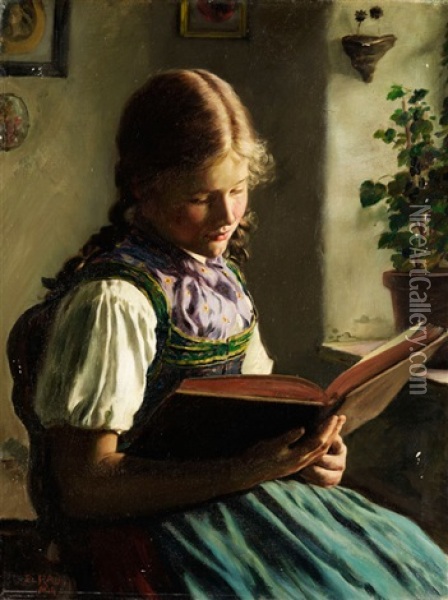 Lesendes Bauernmadchen Oil Painting - Emil Rau