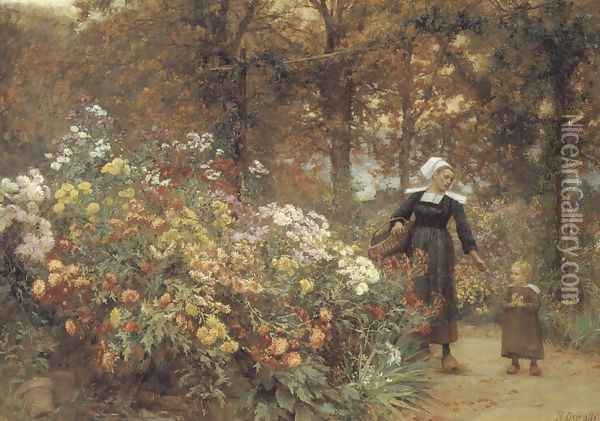 Picking Flowers Oil Painting - Theophile Louis Deyrolle
