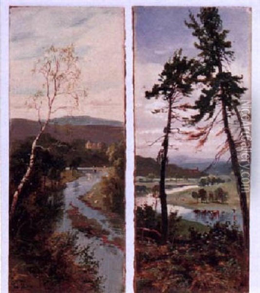 Scenic Overlook With Stream And Castle Oil Painting - William Matthison