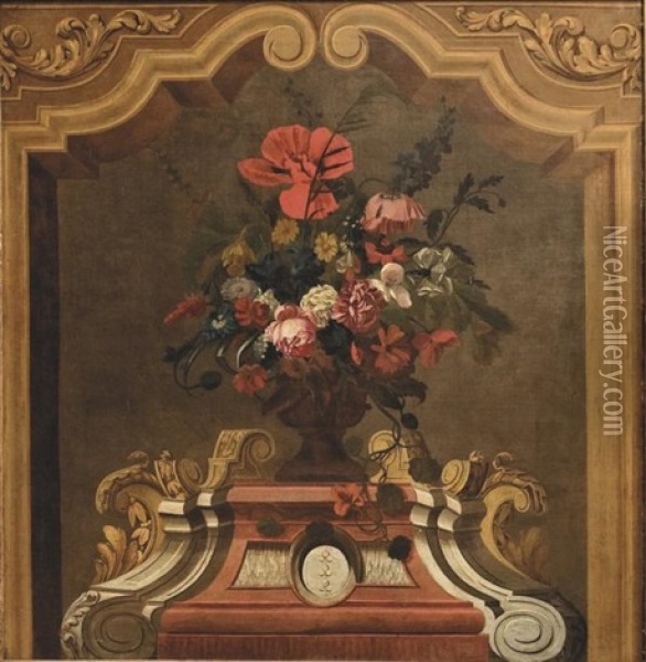 Vase De Fleurs Sur Un Piedestal Oil Painting - Pieter Hardime
