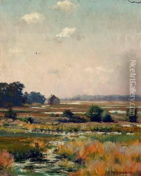 Landscape With Building In Distance Oil Painting - Charles Albert Burlingame