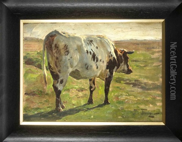 Weidende Kuh Im Abendlicht Oil Painting - Oskar Frenzel