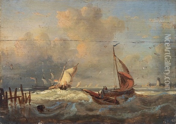 Hollandische Segler Vor Der Kuste Oil Painting - Egidius Linnig