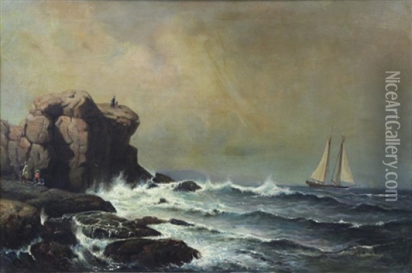Seaside Cliff With Figures Oil Painting - Mauritz Frederick Hendrick de Haas