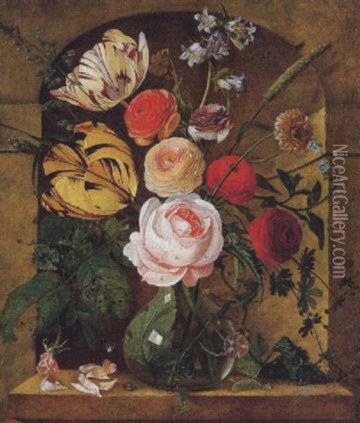 Blumen In Einer Glasvase Oil Painting - Arnoldus Bloemers