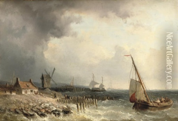 Shipping Off A Coast Oil Painting - Christiaan Lodewijk Willem Dreibholtz
