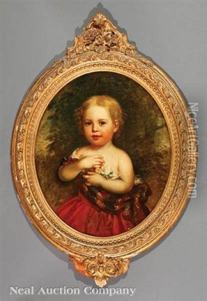 Portrait Of Fannie T. Blow As A Child (1851-1885) Oil Painting - Manuel Joachim De Franca