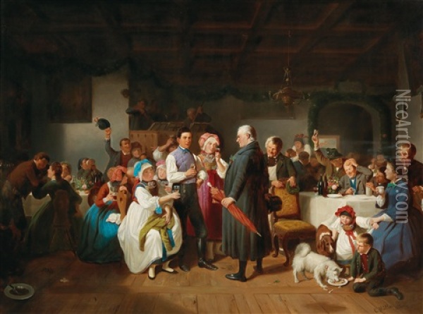 The Wedding Party Oil Painting - Carl Wilhelm Mueller