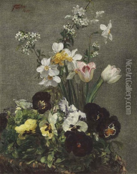 Narcisses, Tulipes Et Pensees Oil Painting - Henri Fantin-Latour