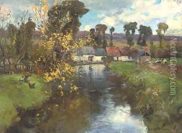A riverside farm Oil Painting - Frederick Charles Vipont Ede