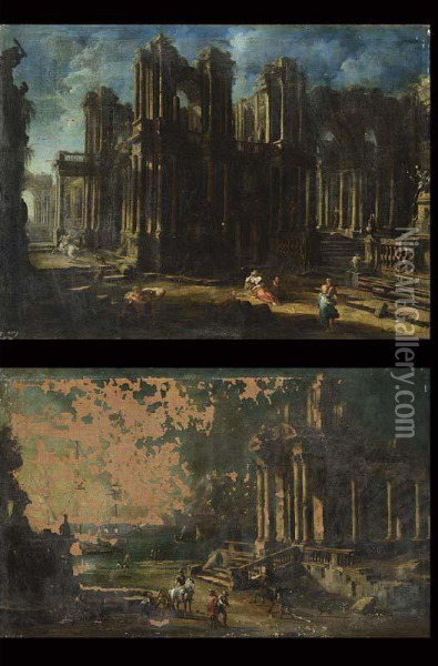 Figures Among Classical Ruins Oil Painting - Pietro Cappelli