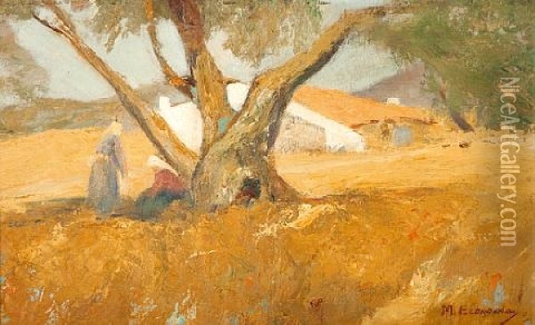 Landscape With Farmhouse Oil Painting - Mihalis Economou